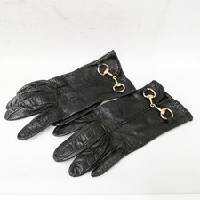 Gucci Horsebit Gloves Leather Black Gold Size 6 1/2 Women's Accessories Auth