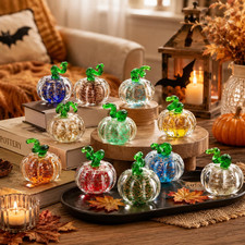 12Pcs Mini Hand Blown Glass Pumpkins Figurine Fall Thanksgiving Halloween