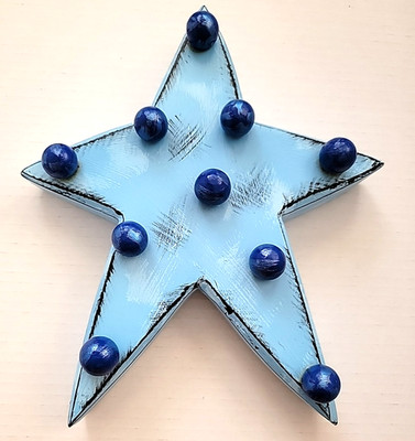 Star Art Wooden Blue TRA Art Studio Wall Hanging Handmade Artwork Craft Signed