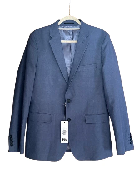 John Lewis Mens Blazer Suit Blue Size 40 Regular Kin Slim Fit Notch Lapel Linen.
