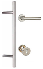 Hermat Edelstahl Haustürbeschlag 800mm komplett /Stossgriff Klinke Schutzrosette