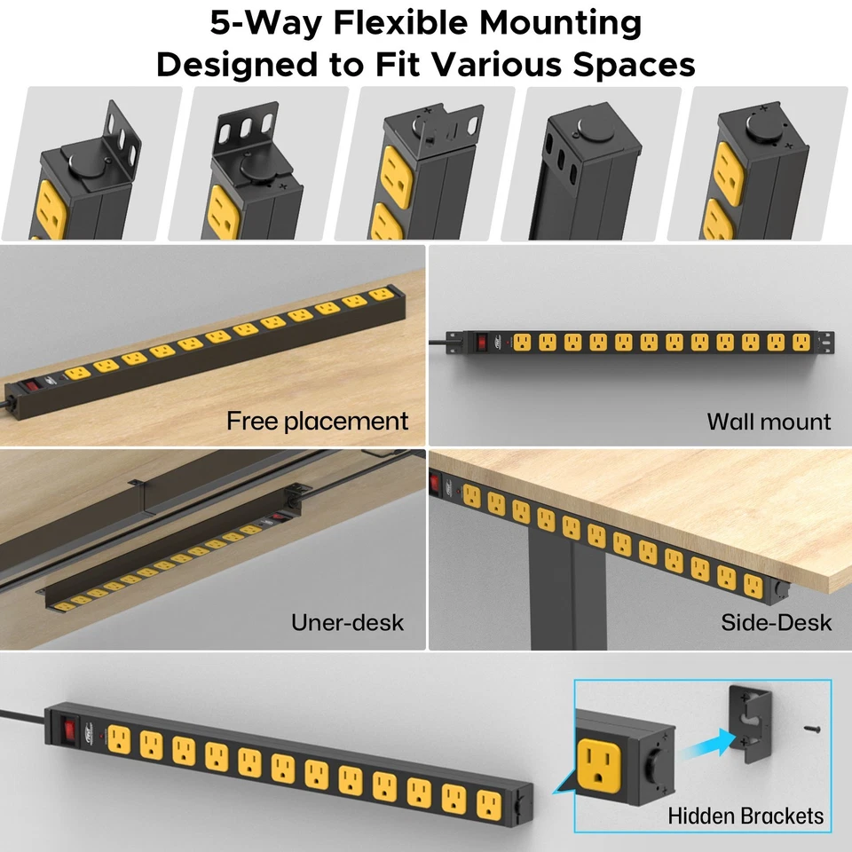CRST 12 Outlets Heavy Duty Power Strip1875W with surge protector mounting bracke - Image 4 of 4