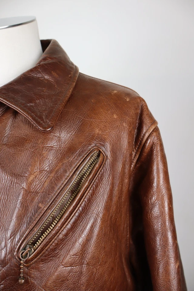 Energie Giubbino Pelle Trapuntato Uomo Tg M Man Vintage Leather Jacket Casual - Image 2 of 4