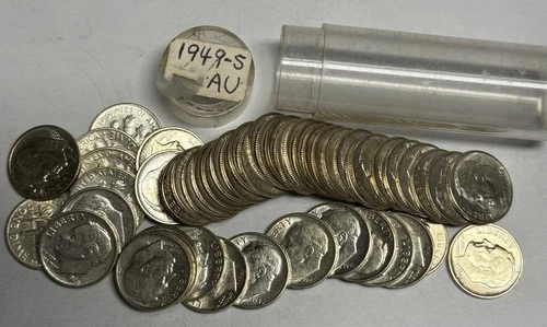 One 1949 S Roosevelt Silver Dime  AU Uncirculated
