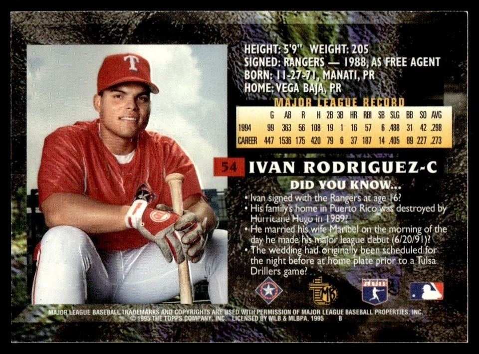 1995 Topps Embossed Ivan Rodriguez Texas Rangers #54 - Image 2 of 2