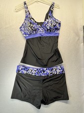 Women s Tankini Swimsuit Set Black Purple Blue Polka Dot Swim Dress Shorts XL
