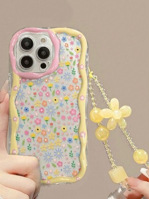 Floral Transparent Phone Case With Pink Yellow Trim For Xiaomi Redmi 10C