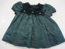 Vtg GOOD LAD Dress 18 mos Forest Green Fancy Lace Hem S/S Velvet Bodice Bows