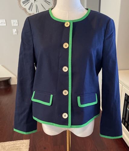 Giacca J.Crew nuova con etichetta in tweed blu navy e verde testurizzato cotone crop 8 bottoni oro - Foto 2 di 8