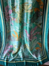Elegant Silk Neck Scarf Soft Lightweight Mint Green Floral Pattern Fashion Wrap.