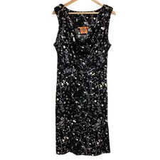 TORY BURCH Paint Print Silk Sleeveless Dress, Size Small, Black Women USED