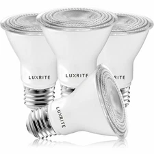 Luxrite 4-Pack PAR20 LED Bulb 7W=50W Bright White Dimmable Wet Rated UL Listed