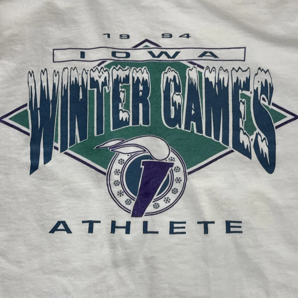 Vintage ASICS 1994 IOWA GAMES T Shirt Adult Large White Double Sided USA Made - image 2 of 4