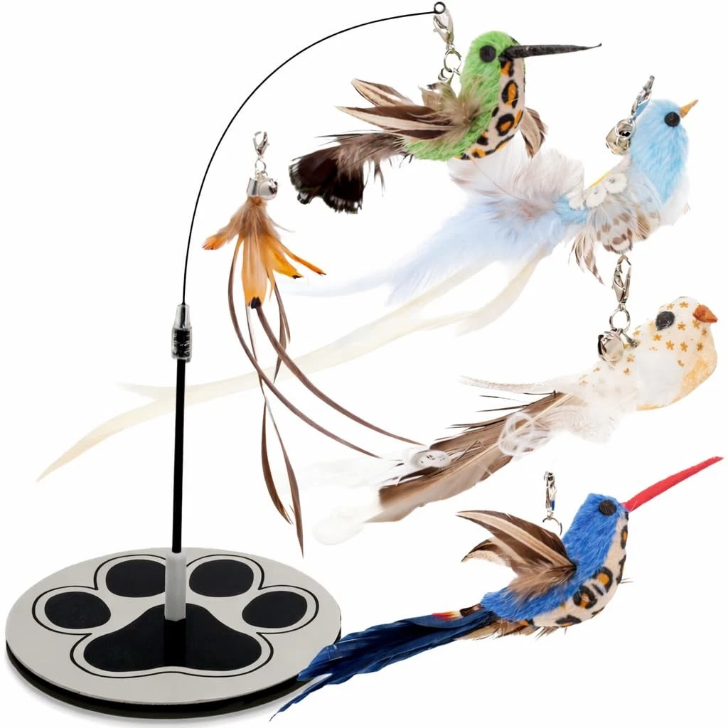 Interactive Cat Toys for Indoor Cats - 5 Replacement Feathers with Bells - Te...