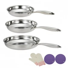 3pcs Stainless Steel frying pan set of 3, Tri-Ply Professional stainless stee...