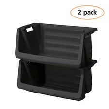 55 Gal. Multipurpose Stackable Space Saving Heavy Duty Storage Bin in Black (2-P
