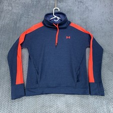Under Armour Pullover Cowl Neck Womens Medium Blue Sweatshirt Loose Fit Striped