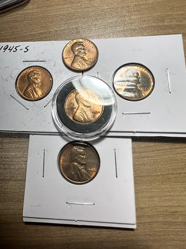 Lot Of 5: Uncirculated Wheat Cents Pennies 1934, 1945-S, 1953-D, 1956-D, 1958