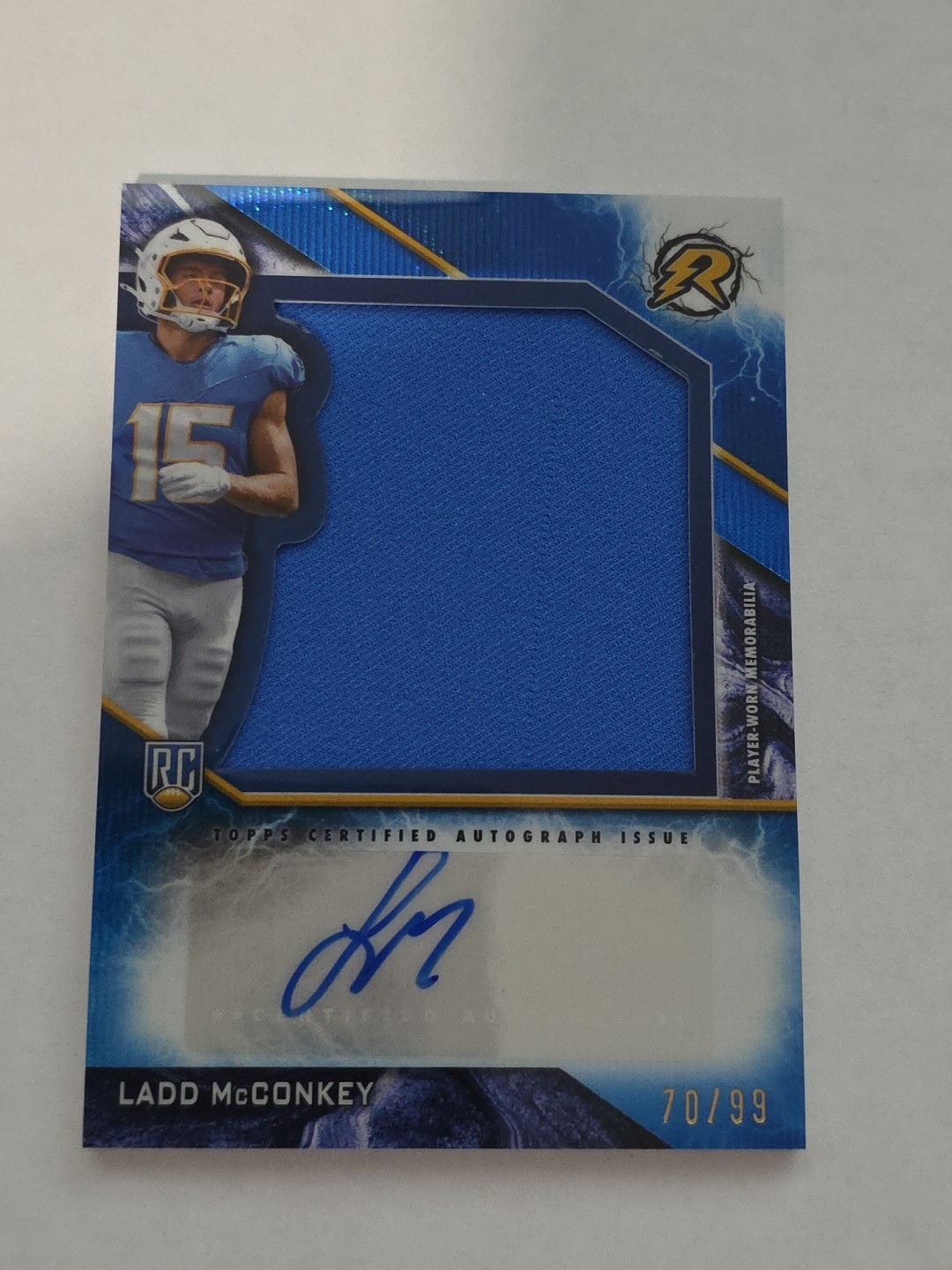 2024 Topps Resurgence Blue Ladd McConkey Rookie Patch Auto Player Worn /99