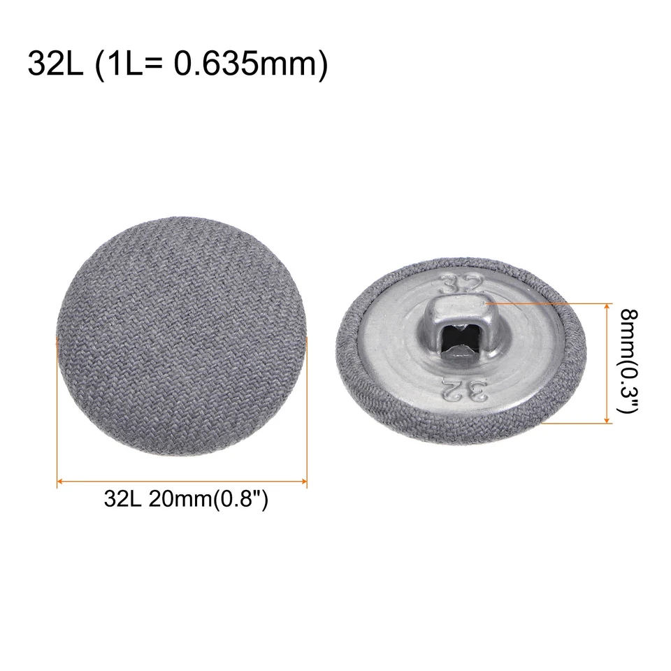 Металлические круглые пуговицы 20 мм тканевые покрытые тканью серые 10 шт. - Изображение 2 из 4
