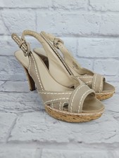 Nine West Beige Sling Back Buckle Cork Heel Peep Toe 7.5 M Stitching Strappy