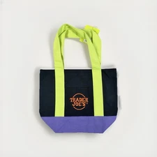 Trader Joe's Mini Halloween Canvas Tote Bag Multi color Neon