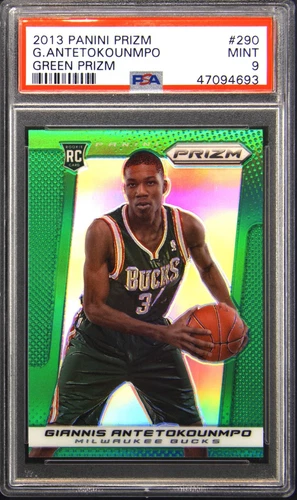 2013 PANINI PRIZM GREEN PRIZM #290 GIANNIS ANTETOKOUNMPO ROOKIE RC PSA 9