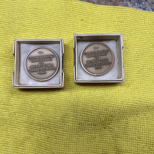 2 RARE Vintage Henry Ford Medallion Coin Trade School Alumni Association Lot - Picture 9 of 13