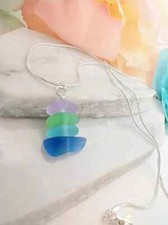 Multicolor Sea Glass Silver Ladies Necklace Seaglass Beach Jewelry Beach Wedding