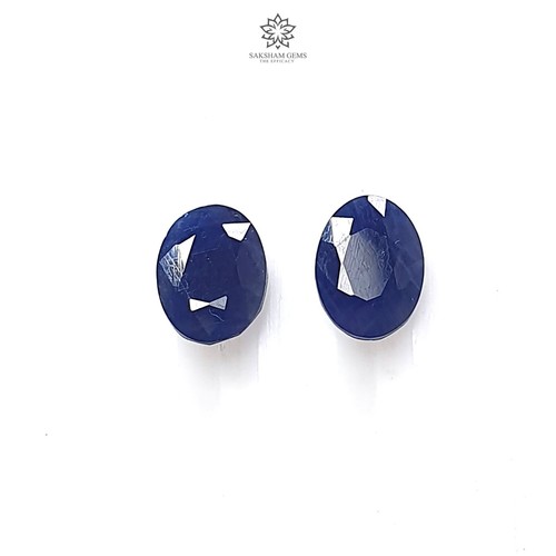Pares de piedras preciosas de corte facetado de zafiro azul 100 % natural con forma ovalada para joyería - Imagen 5 de 9