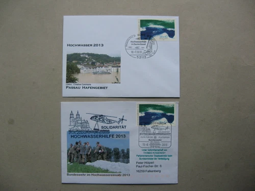 GERMANY BRD, event cover + FDC 2013, flood relief, water, canc. helicopter