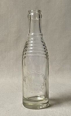 Vintage Art Deco Embossed Glass Soda Bottle Seal Rock Spring Beverage Saco Maine