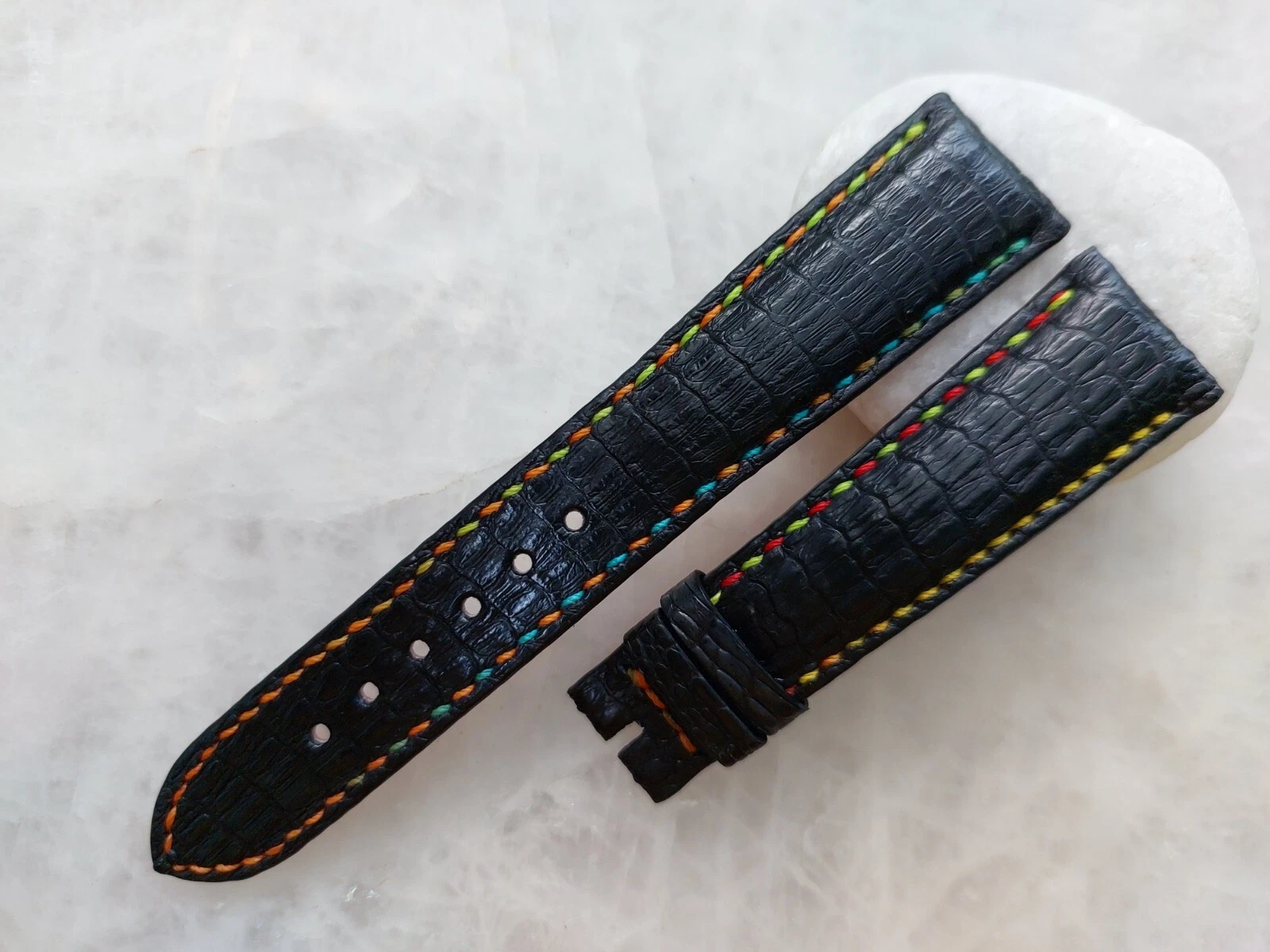 20mm/16mm Black Alligator Crocodile Print Leather Watch Strap Band