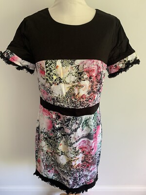 French Connection Black Mineral Pool Splatter Cotton Dress UK 12 Wedding