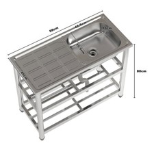 Commercial Stainless Steel Sink Single Bowl w/ 2 Shelves Reversible Drainer Unit