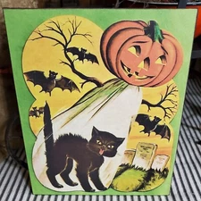PRIMITIVE VINTAGE RETRO SHABBY LUHR STYLE HALLOWEEN CAT GRAVEYARD CEMETERY SIGN