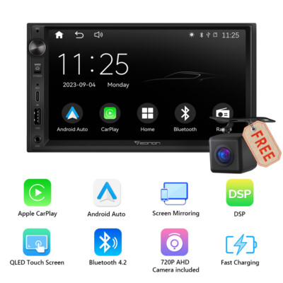 Doppel DIN 7'' QLED Touchscreen Android Auto Autoradio CarPlay Bluetooth Navi DSP