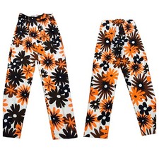 VTG Retro 1970 Orange, Black, Brown Flower Power Pants, Sz 26 Waist, Tapered Leg
