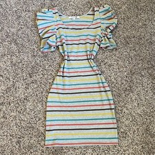 Vintage puff sleeve striped bodycon dress