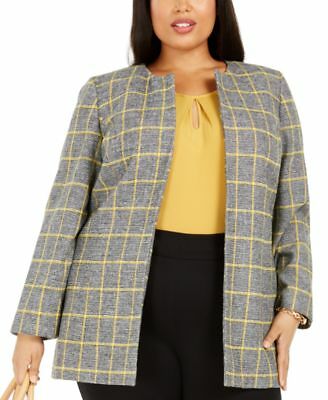 Kasper Womens Dark Yellow Plaid Blazer 