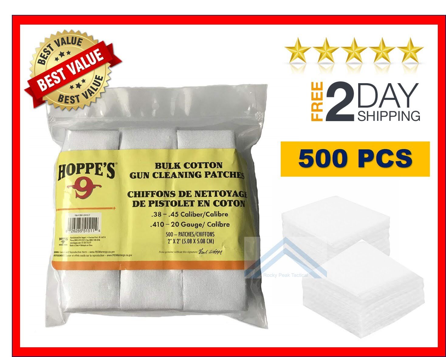 Hoppe's No 9 Gun Cleaning Patch Hoppes Value 500Pack Pistol Shotgun