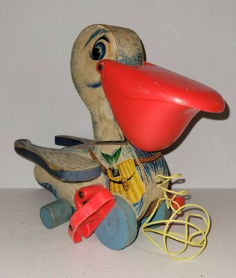 VINTAGE Fisher Price 1960s Big Bill Pelican PULL TOY-Feet & Bill