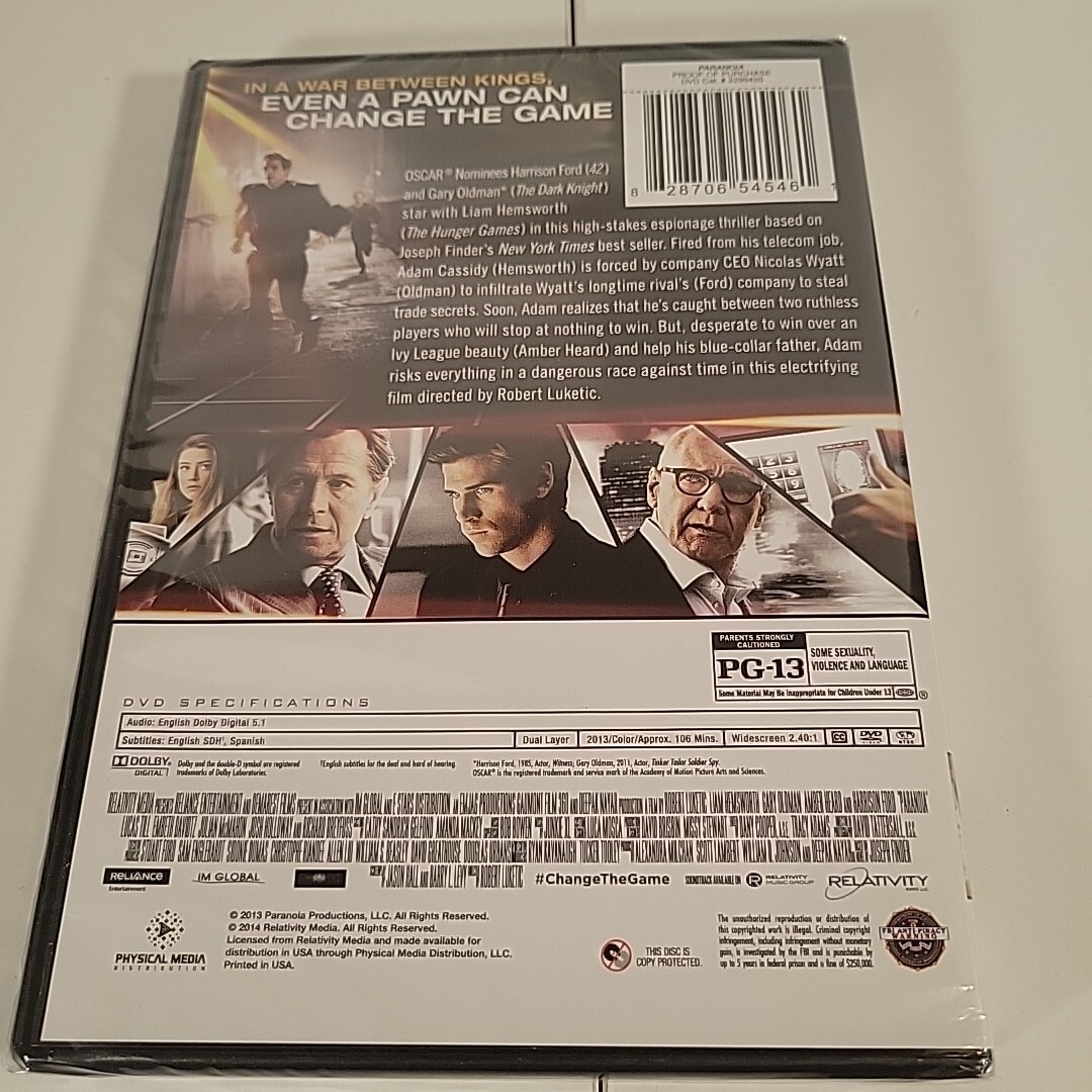 Paranoia DVD 2013 Liam Hemsworth Harrison Ford Amber Heard