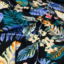 Printed Blue Leaves 4-Way Stretch Fabric 60" Wide Swimsuit Spandex By The Yard
