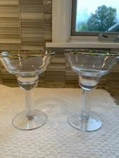 Mexican Margarita Hand Blown Glasses Heavy Hand Made Confetti Rim-2
