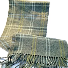 Cejon Designer One Size Plaid grid Fringed Scarf gray yellow Italy 64” acrylic