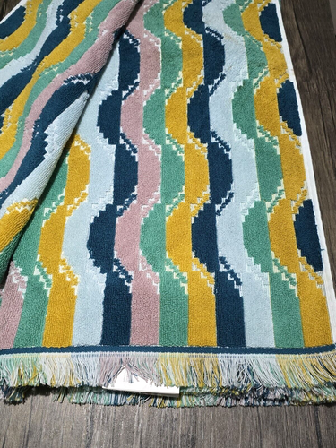 John Lewis Wavy Stripe Fringe Bath Sheet BCI Cotton Multi 150x90cm BNWT - Picture 9 of 10