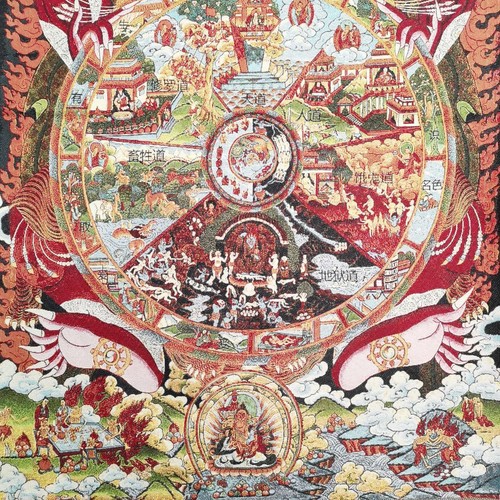 36" Tibet Tibetan Cloth Silk Buddhism 6 Weg Samsara Tangka Thangka Mural - Picture 3 of 6
