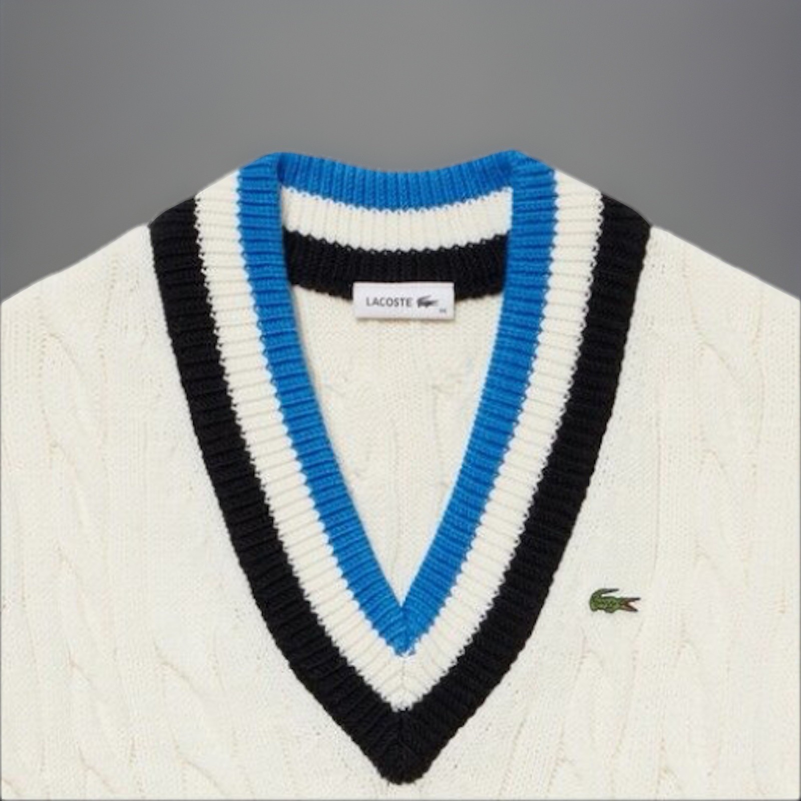 Lacoste Women's V-Neck Cable Knit Wool Sweater Size 34-2 NWT image 3