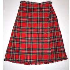 Women Wool Skirt Tartan Plaid Kilt Wrap Pleated Medium Red English Sports Shop